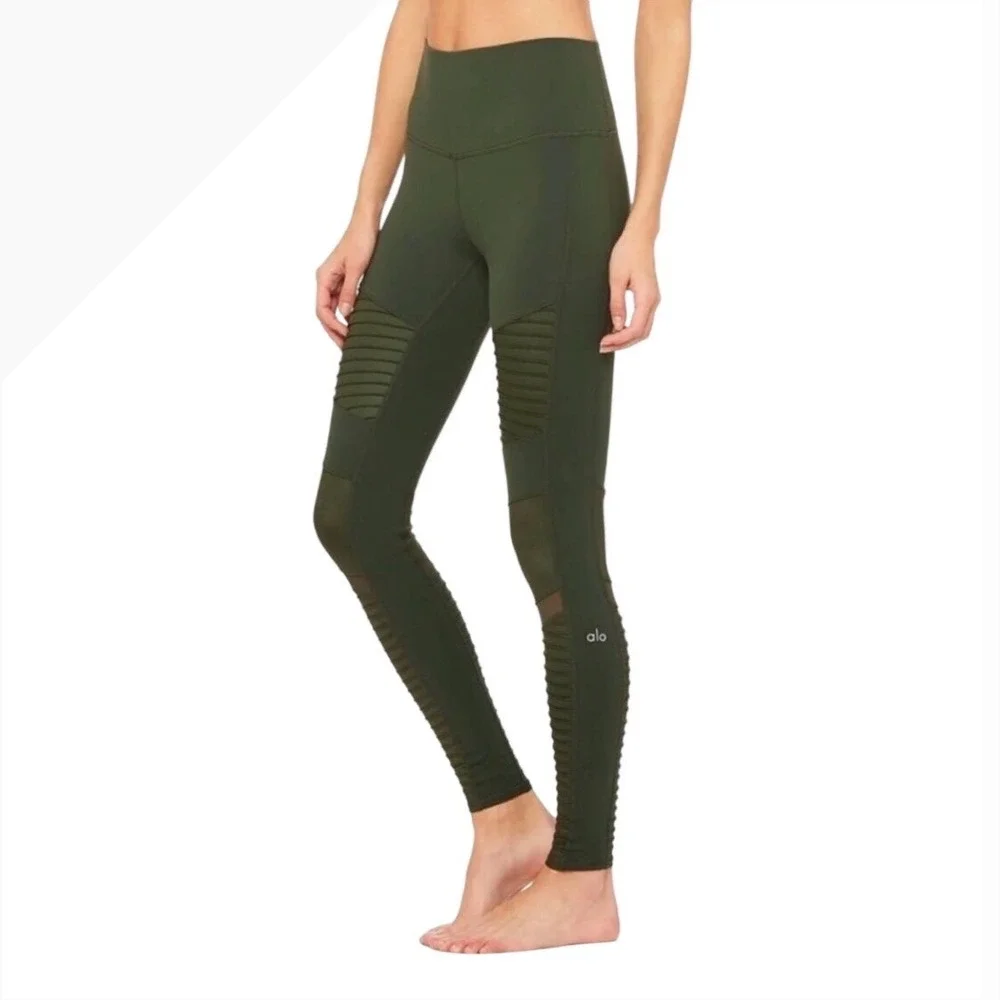 ALO Yoga High-Waist Moto Leggings Olive Green Women's Size Medium